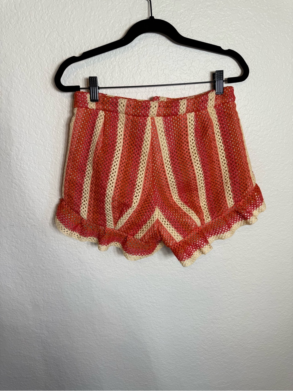 PatBO Orange and Cream Crochet Puff-Sleeve Crop Top & Ruffle Shorts Set - Picture 13 of 16